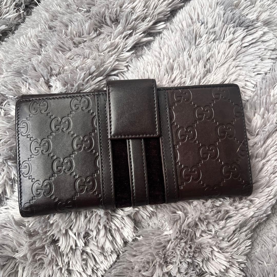美品✨GUCCI シマ　シェリーライン　ダークブラウン　長財布　ロゴプレート