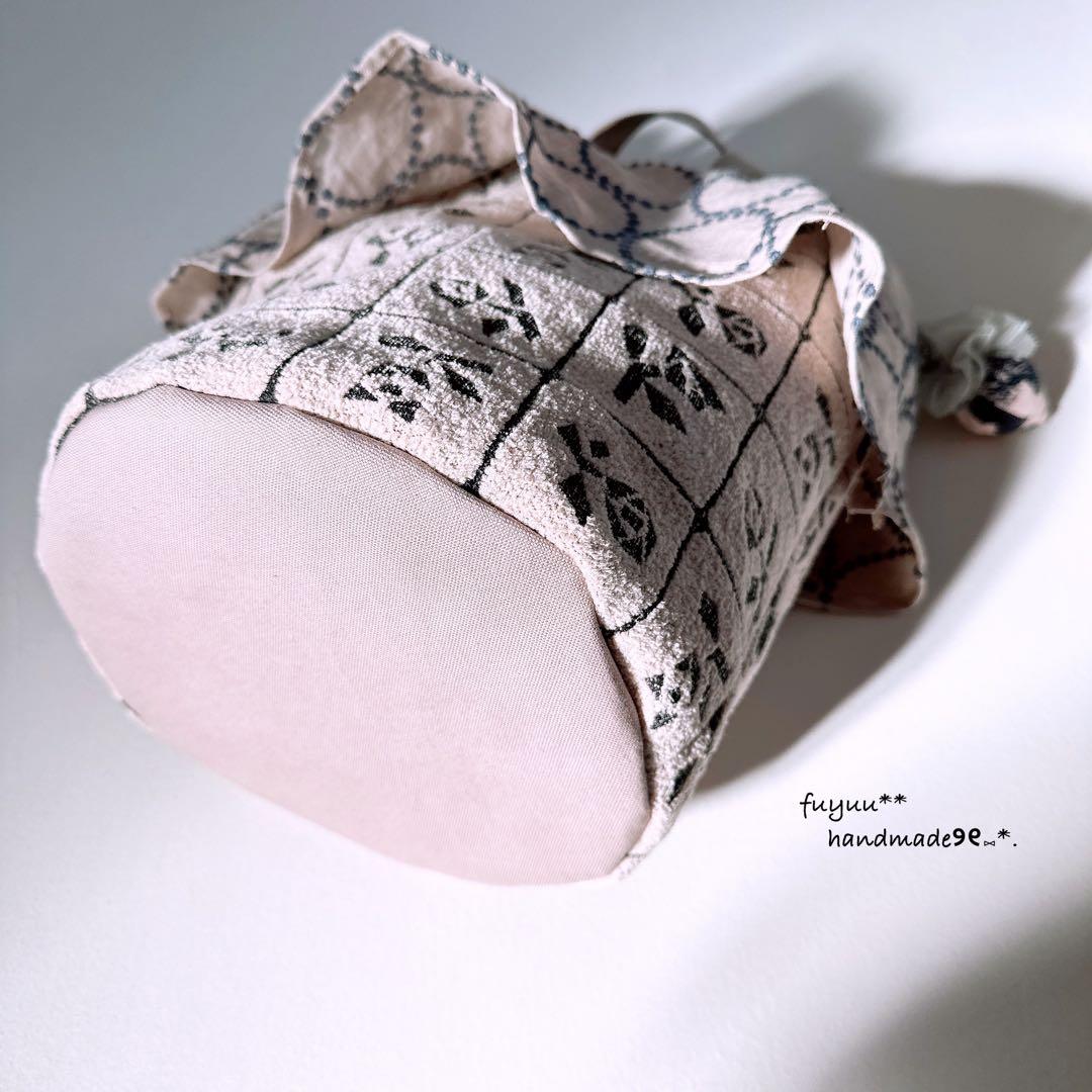 ハンドメイド⑅﻿丸底バケツ型のフリルバッグ ミナペルホネン Lulu タンバリン