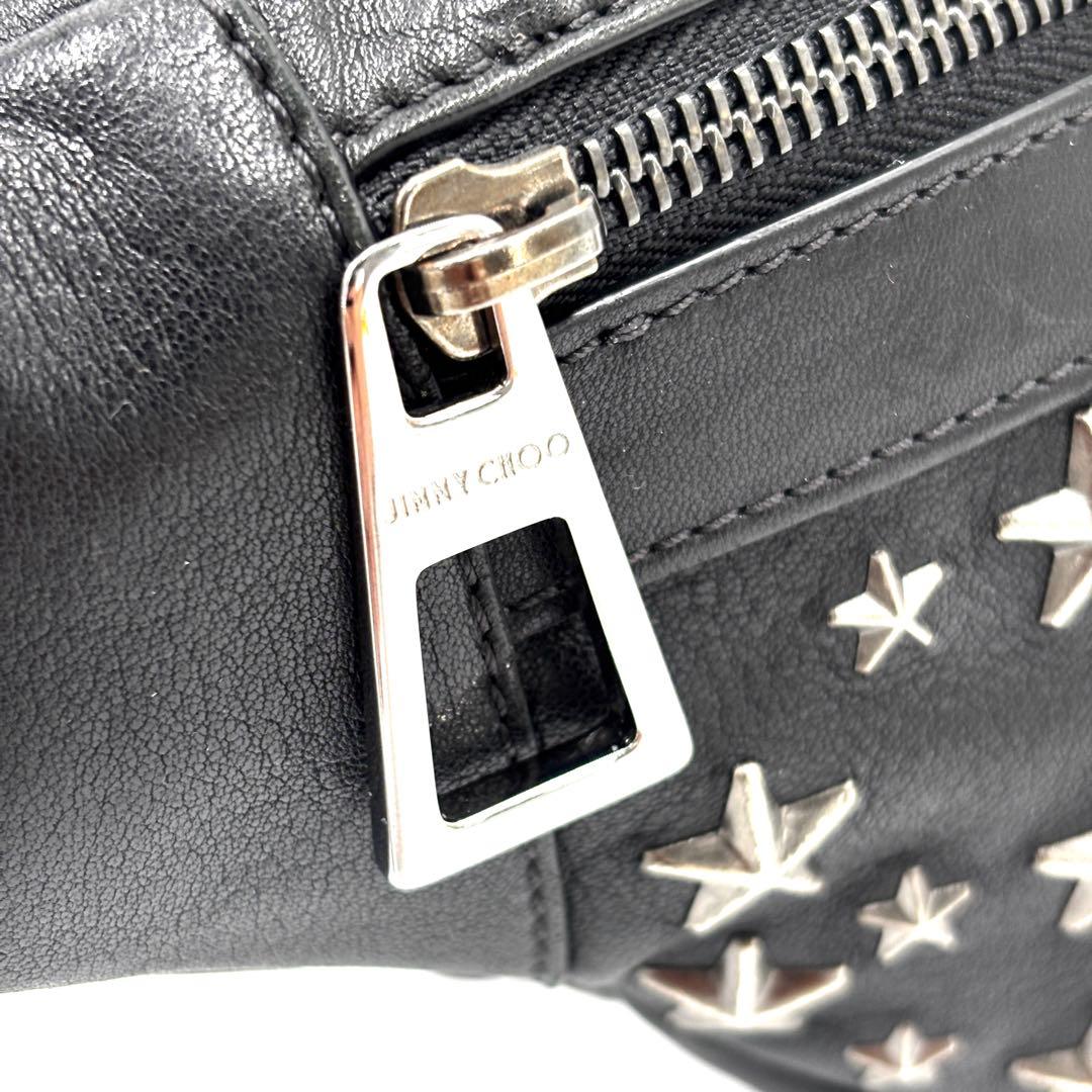 美品 ジミーチュウ ボディバッグ レザー ロゴ スタッズ スター 斜め掛け 黒