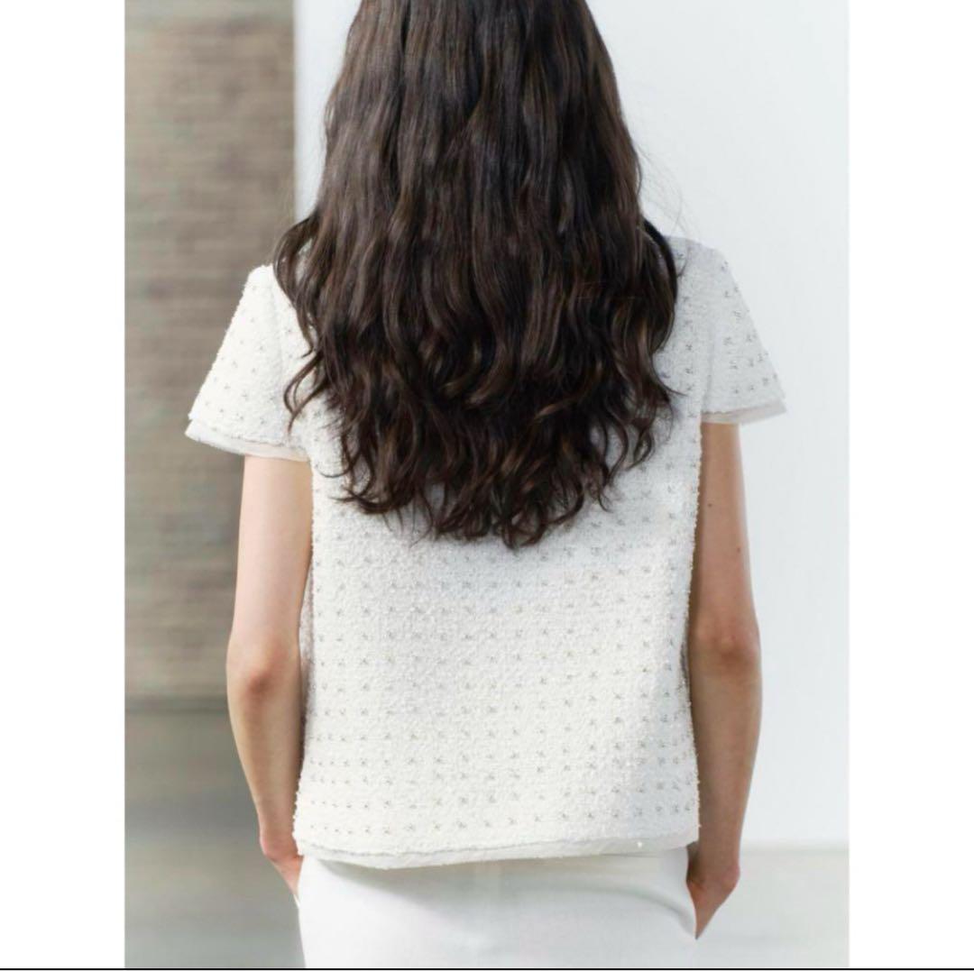 ホワイトビーズ付き半袖ツイードジャケット　新品