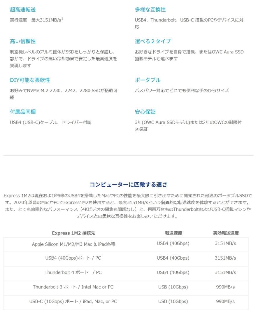 OWC Express 1M2◆USB4◆USB-C◆40Gbps◆SSDケース