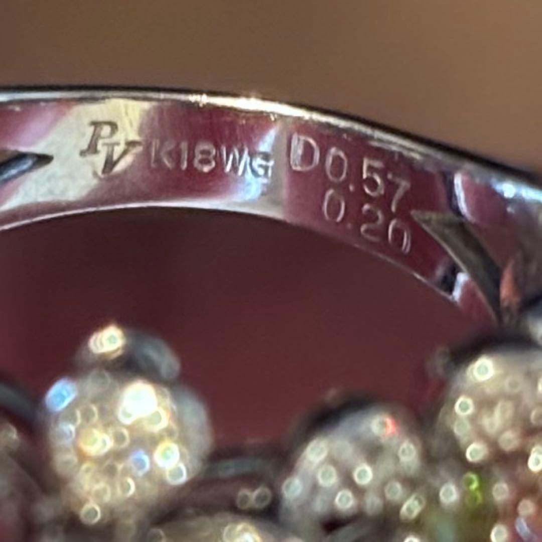 ポンテヴェキオ フラワーリング K18WG ダイヤモンド グリーンストーン