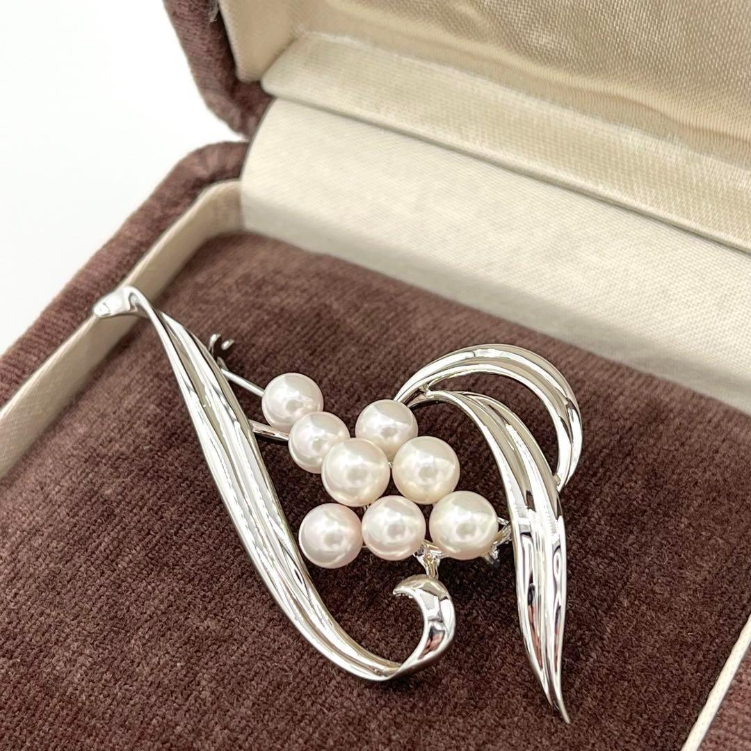 【美品✨】MIKIMOTO ブローチ 8粒 パール 本真珠 フラワー シルバー