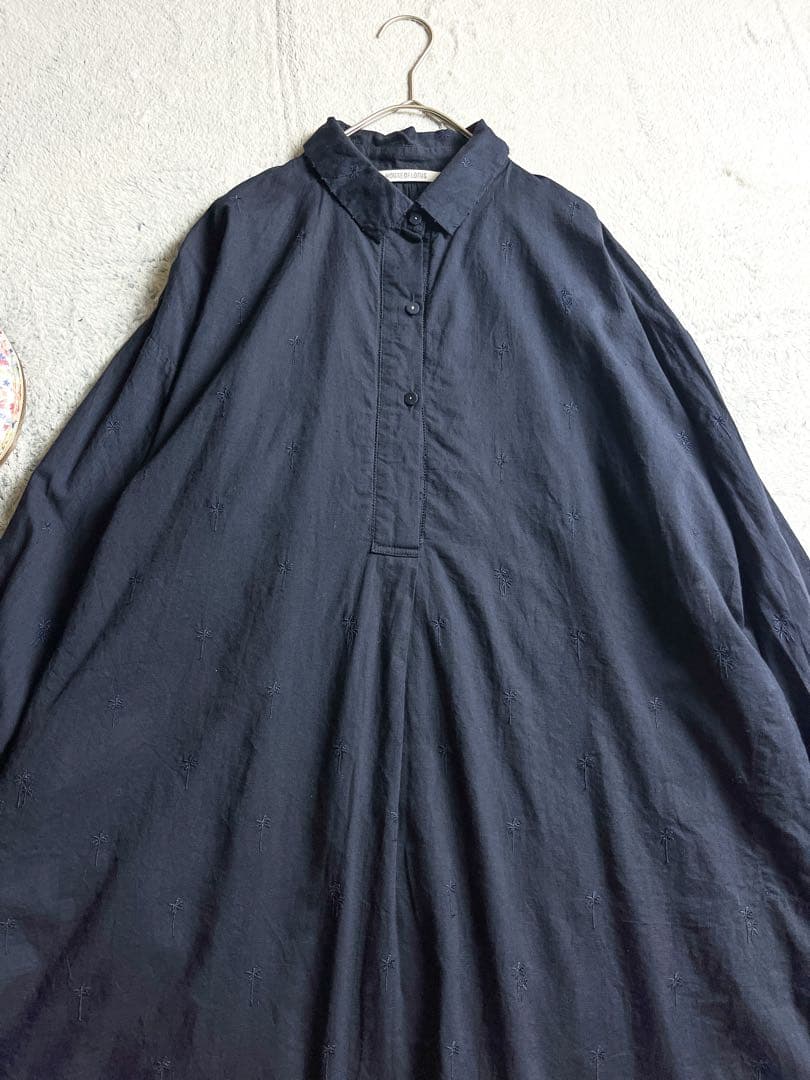 【HOUSE OF LOTUS】綿100% 南国刺繍 ロングスキッパーシャツ M