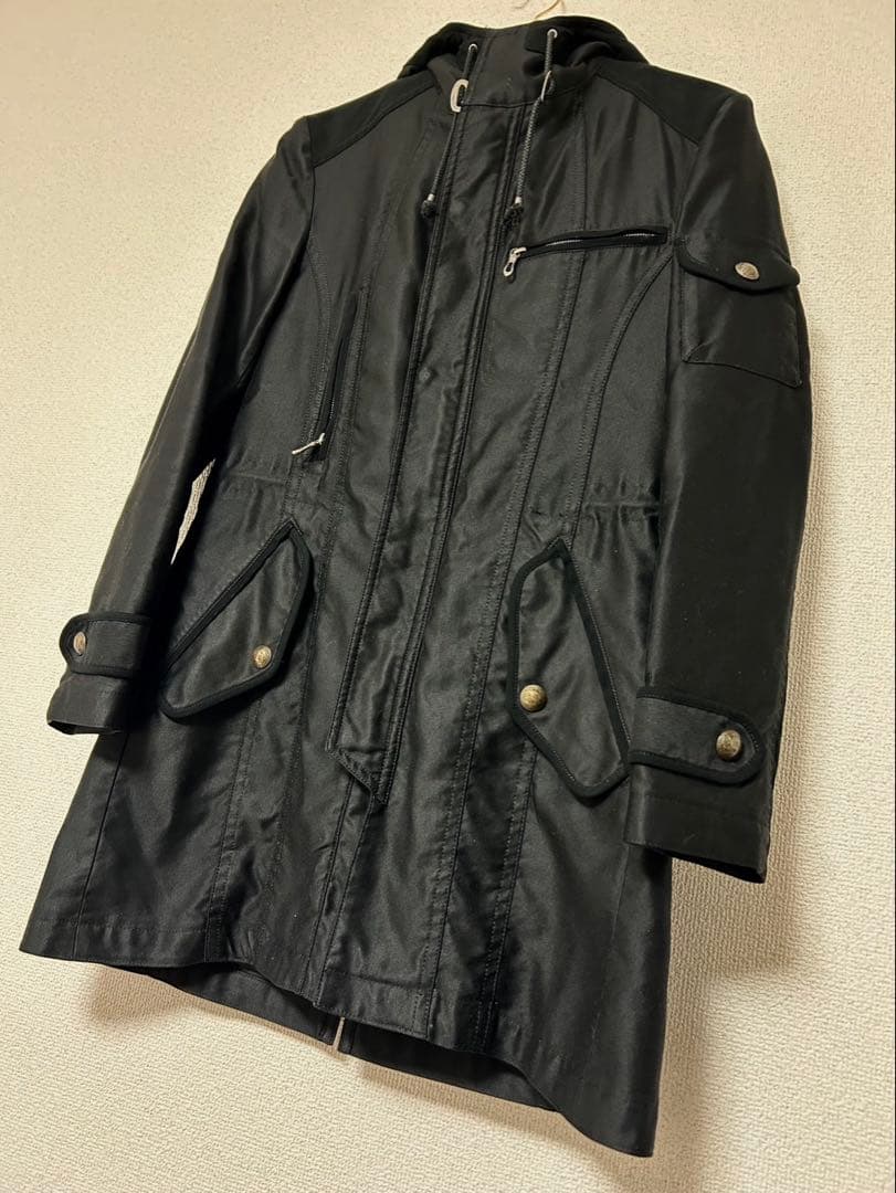 5351 プールオム ブラック モッズコート サイズS