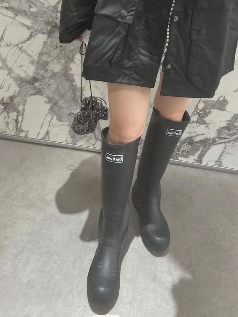 Barbour 　バブアー　レインブーツ　ブラック　チェック　黒　シューズ　5