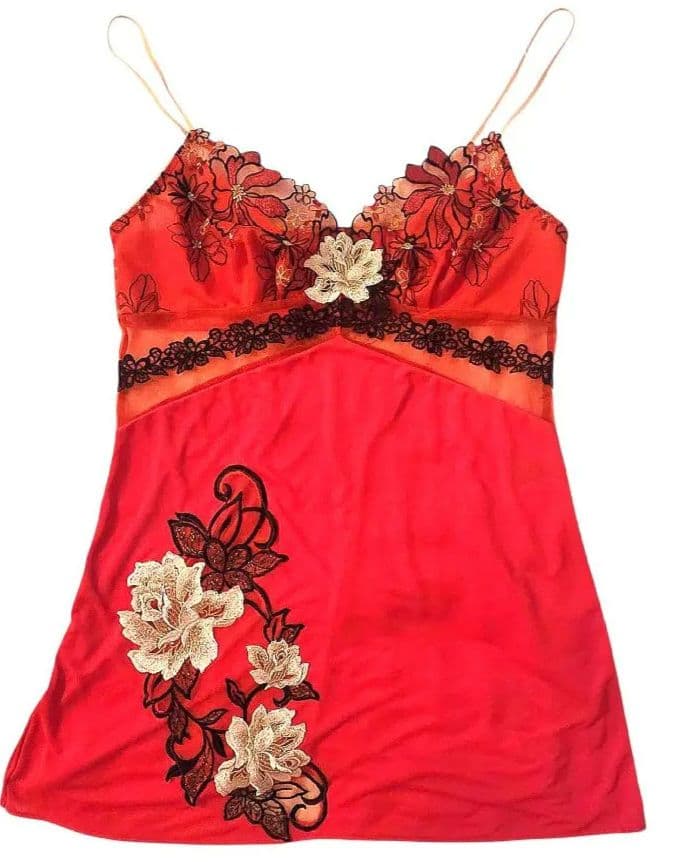 Salute 赤 花柄刺繍 スリップ L