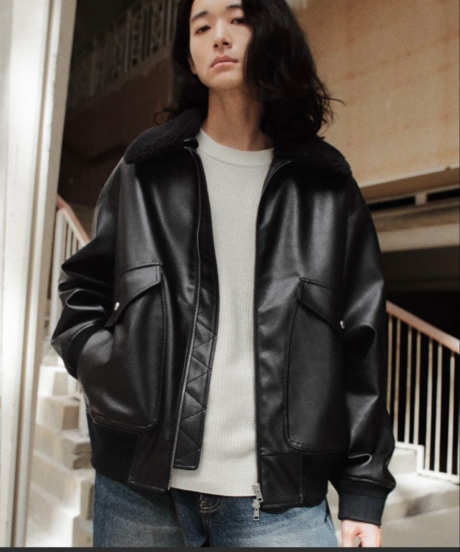 WYM ブラックレザージャケット S ボア