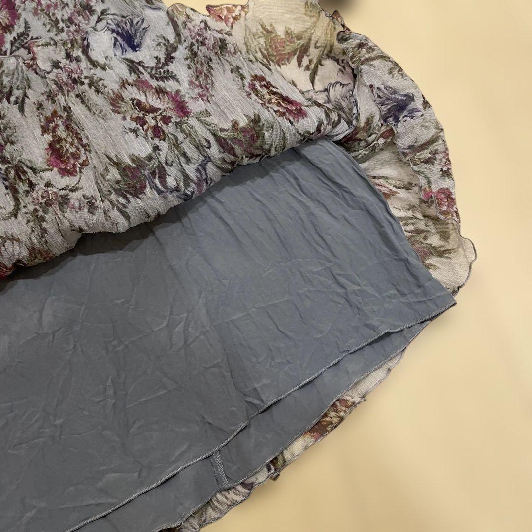 Dolce Gabbana シルク長袖ワンピース　グレー花柄　S