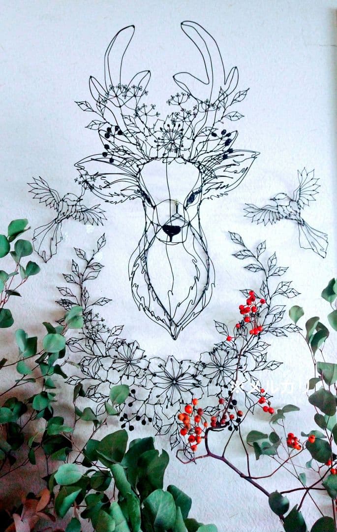 雄鹿　フラワーアート　立体　ワイヤークラフト