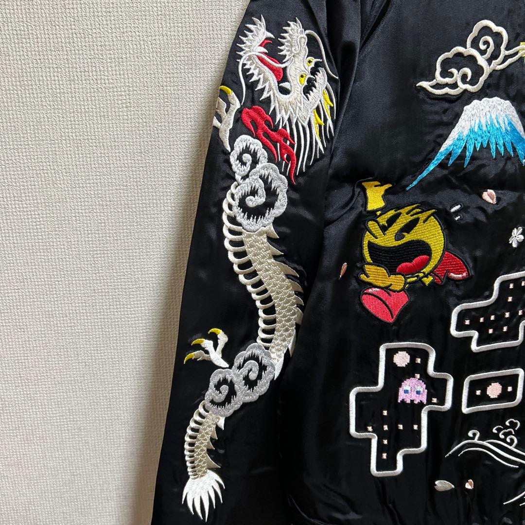 新品　XL パックマン　スカジャン　ブラック　刺繍　リバーシブル