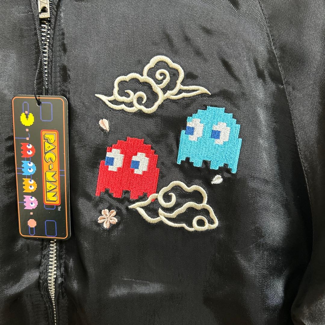 新品　XL パックマン　スカジャン　ブラック　刺繍　リバーシブル