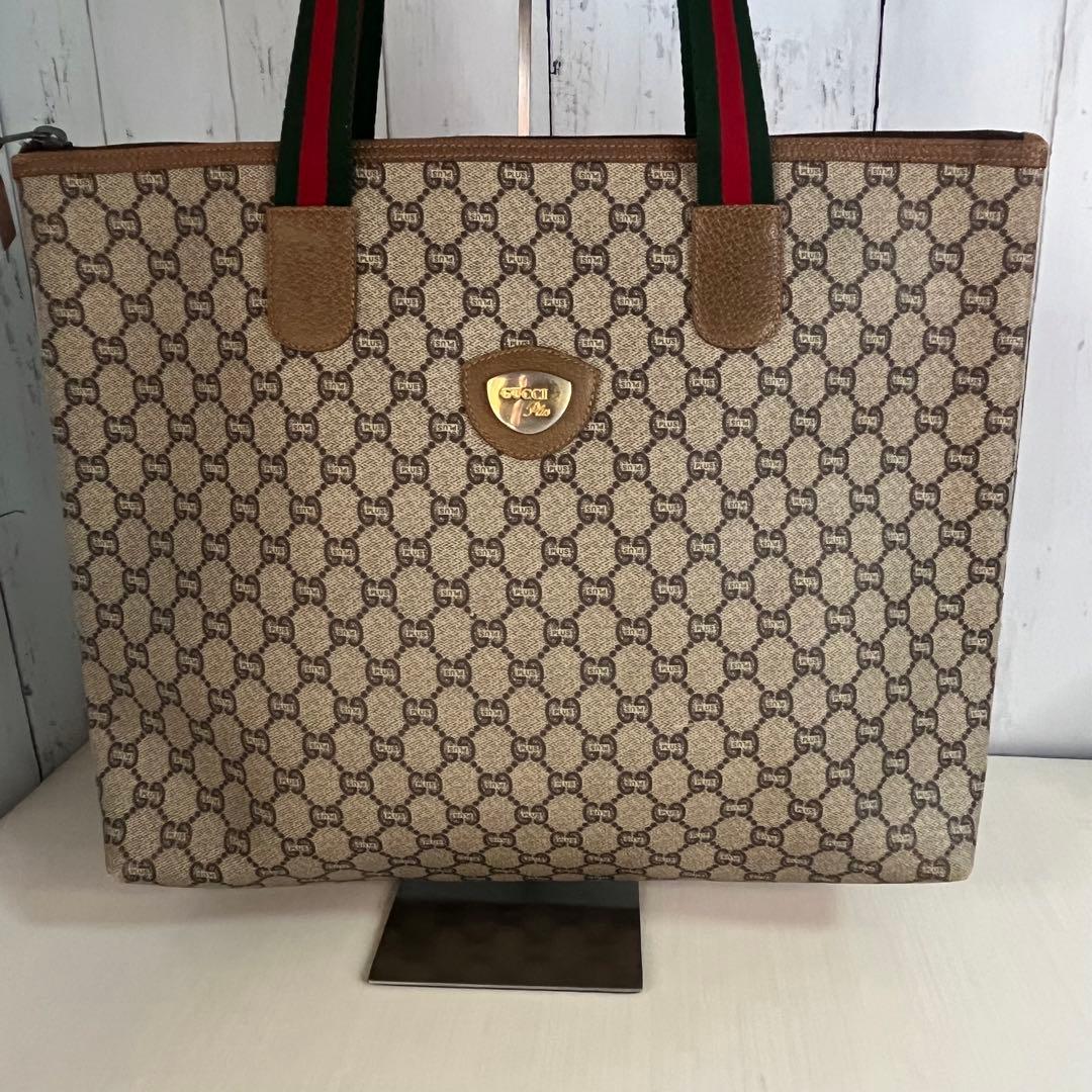 オールドグッチ トートバッグ シェリーライン GGプラス 大容量