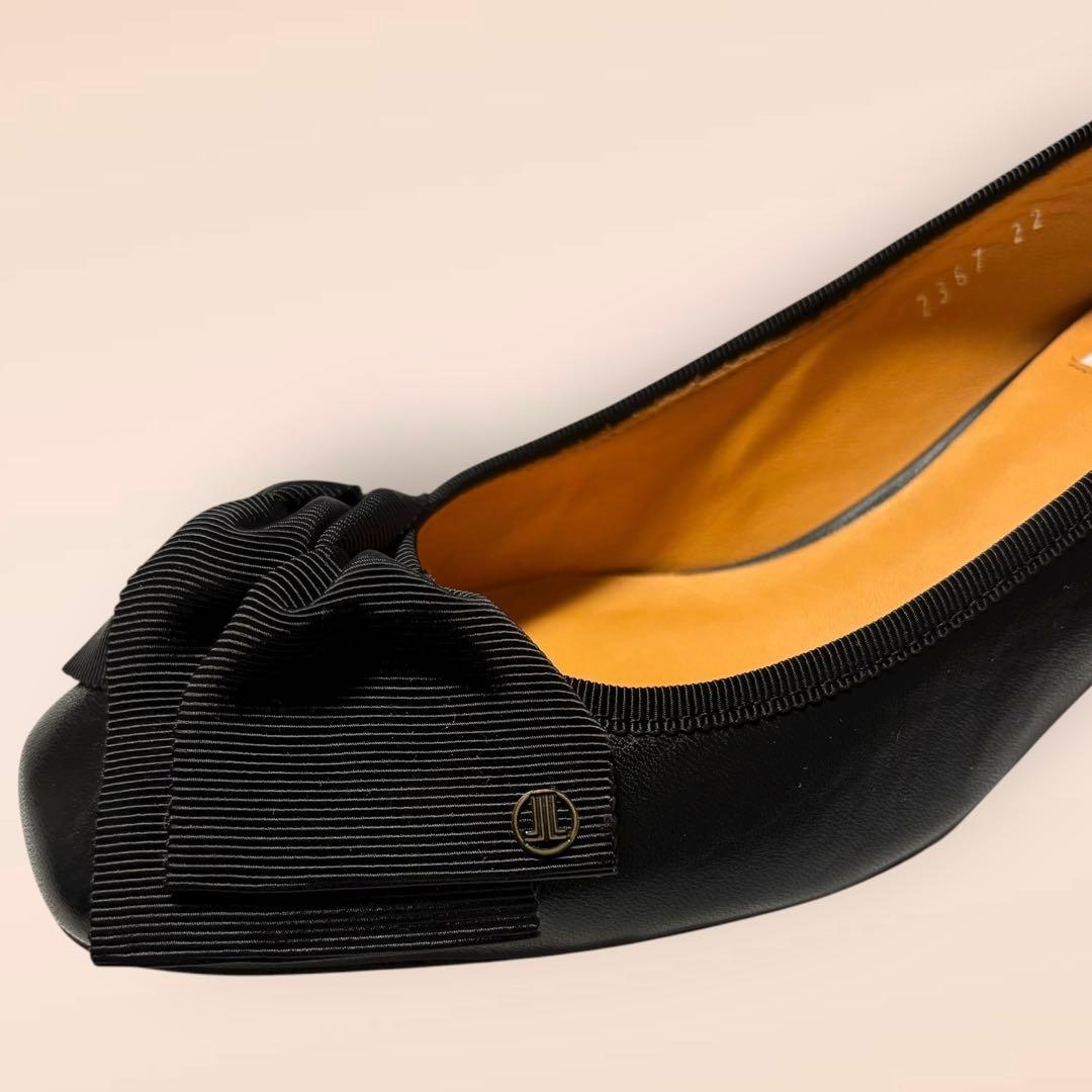 【極美品✨️】ランバンオンブルー 　ビジューパンプス リボン レザー　22