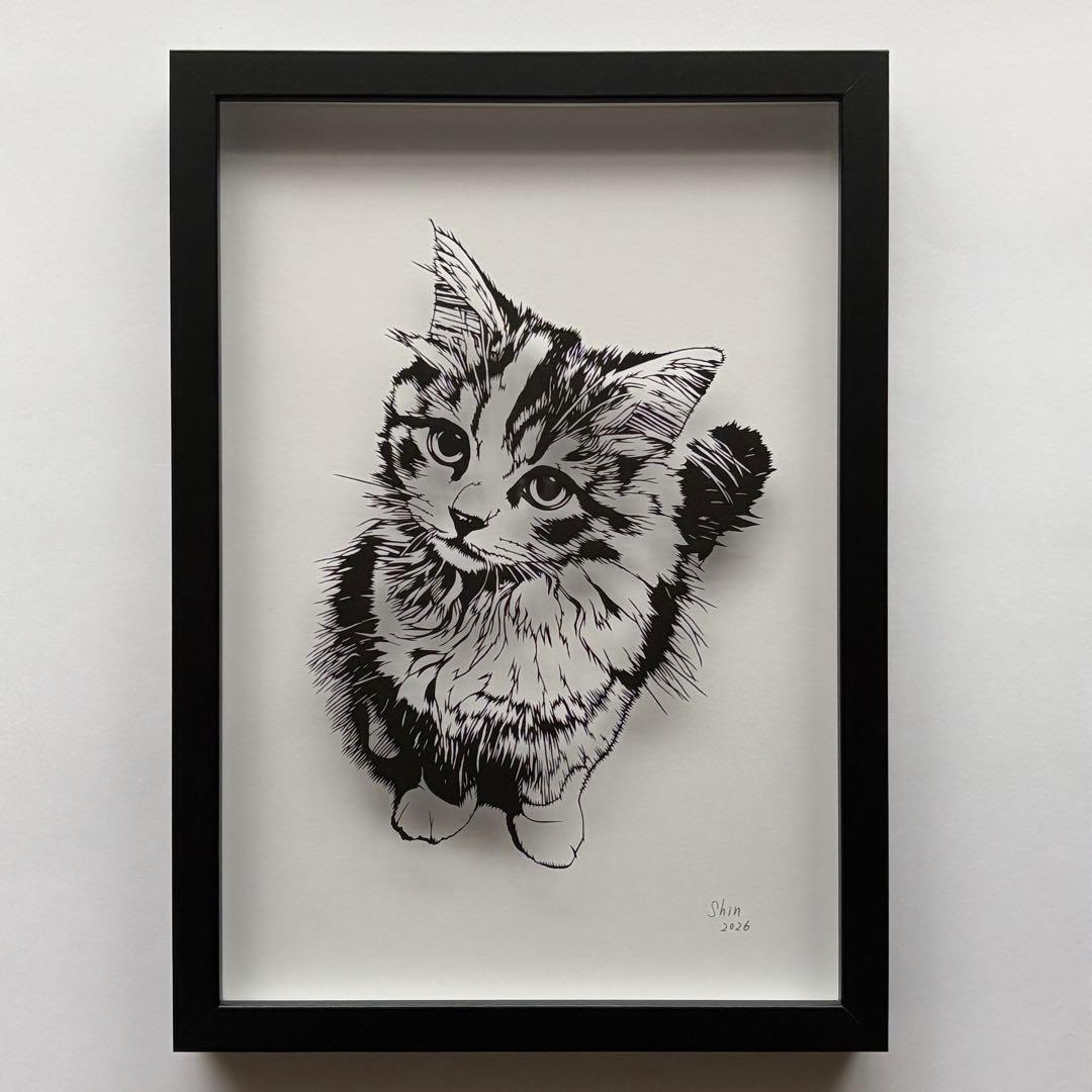 ス*ル様 【原画】切り絵『スコティッシュフォールド』　アート　絵画　額縁　猫　イ