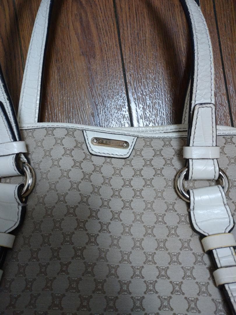 CELINE ベージュ トートバッグ キャンバス レザー