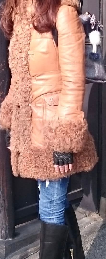 BURBERRY BLUE LABELラムレザー＆ファー ダッフルコート 38