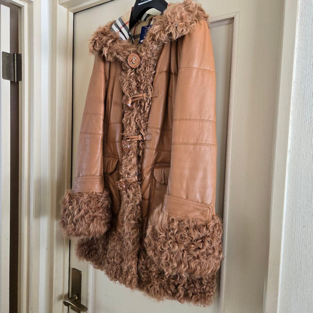 BURBERRY BLUE LABELラムレザー＆ファー ダッフルコート 38