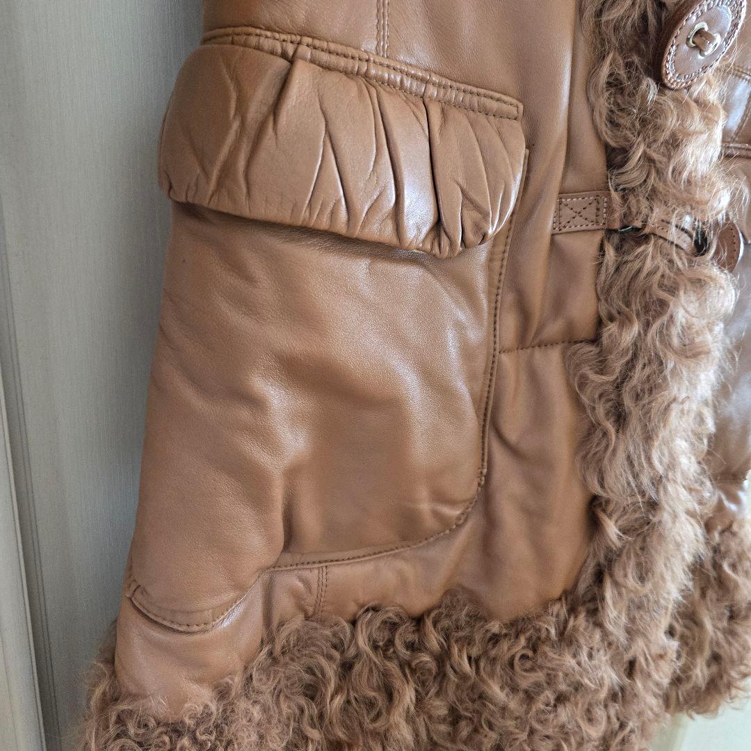 BURBERRY BLUE LABELラムレザー＆ファー ダッフルコート 38