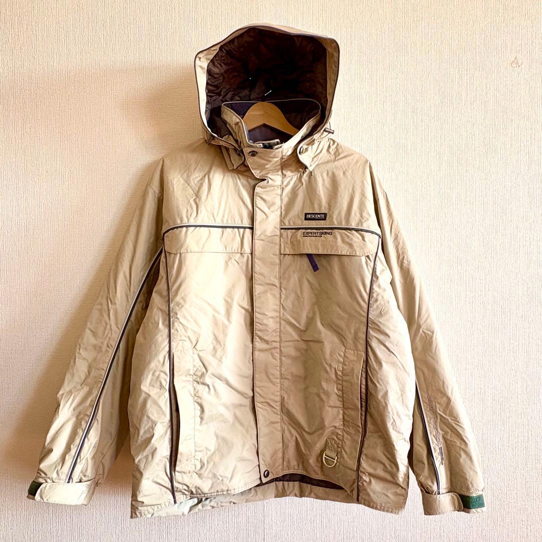 メンズ　L デサント　スノーボードウェア　スキーウェア　上下　ベージュ　グレー