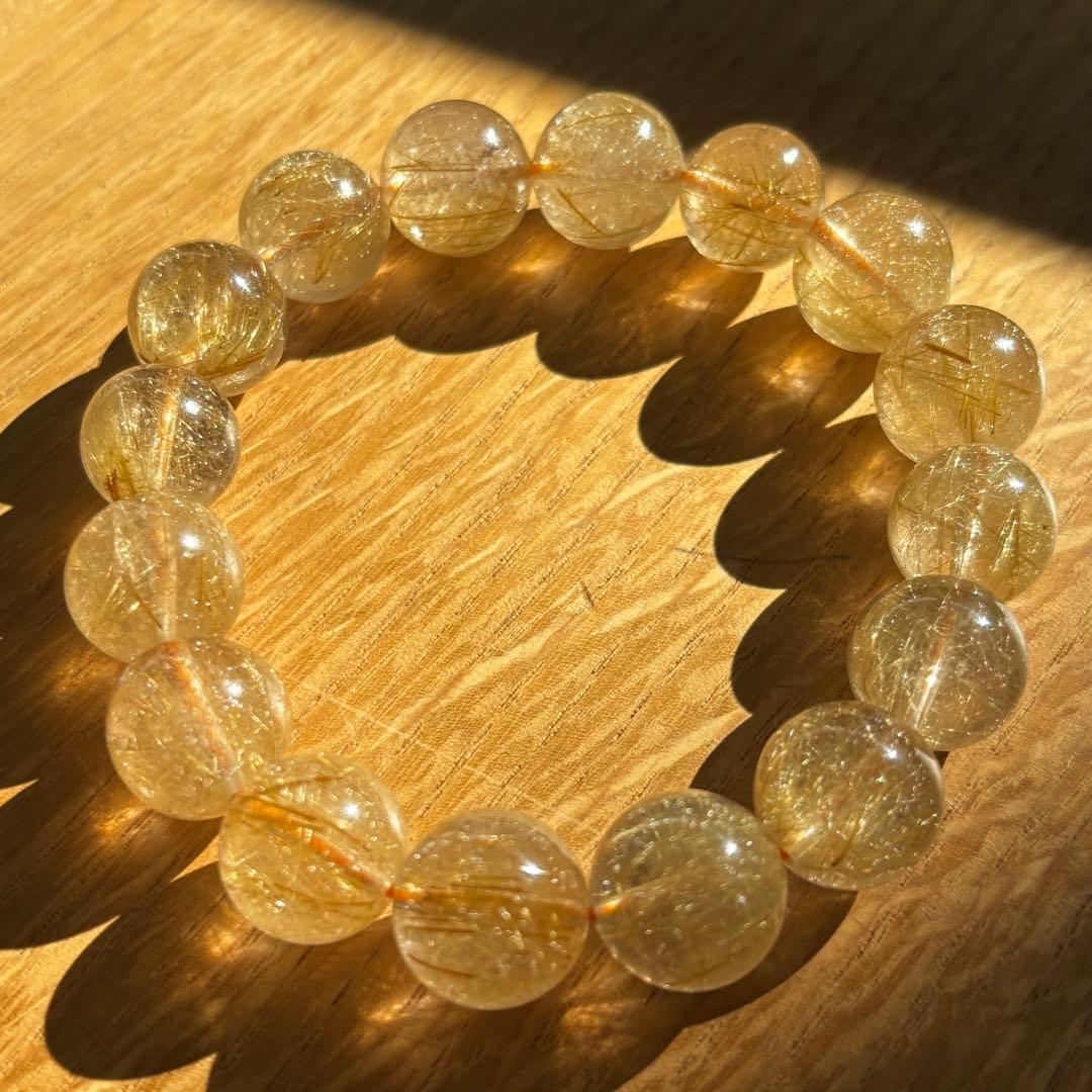 ✨高品質・キラキラ✨ゴールドルチルクォーツ　ブレスレット　13mm