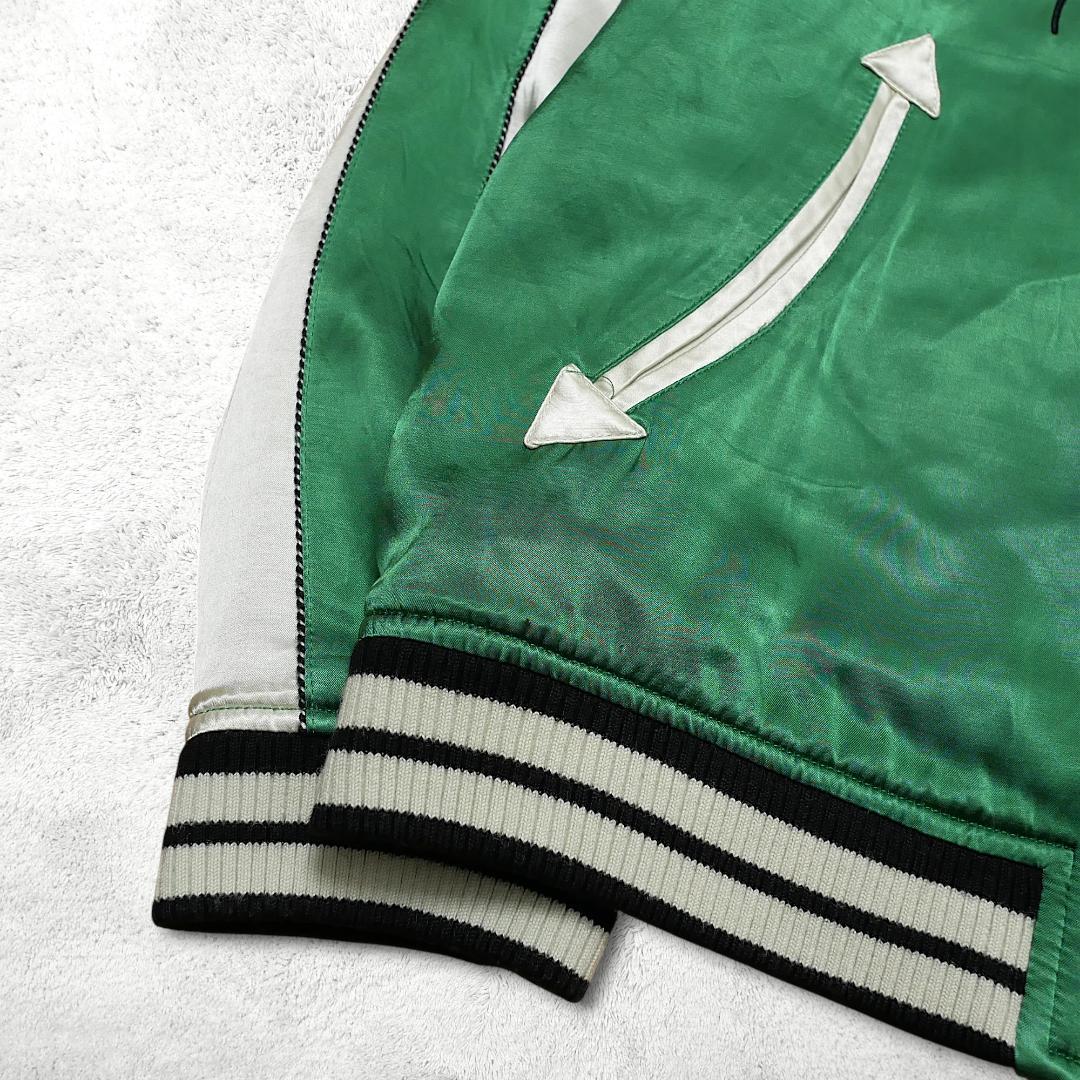 美品【参丸一】スカジャン XL ファスナーの中住蛙 桜蛙 リバーシブル グリーン