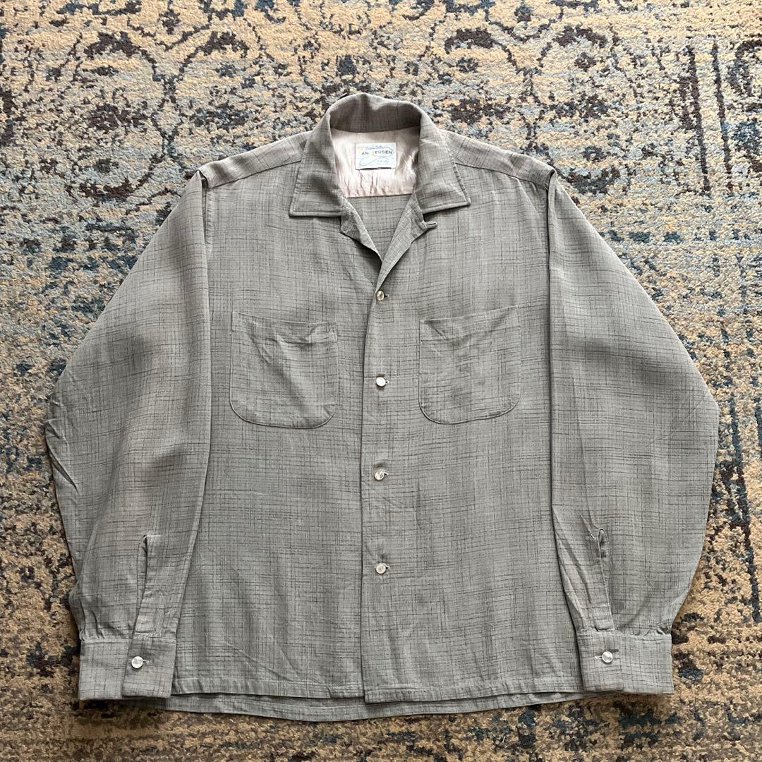60s レーヨン シャツ カスリ オープンカラー 検 50s 40sヴィンテージ
