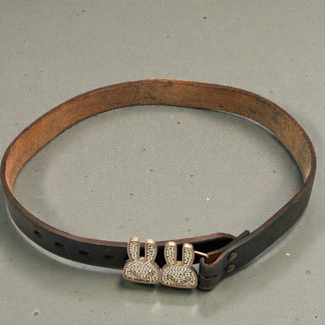 CUNE キューン ダブルうさぎ バックル レザーベルト ラインストーン 黒