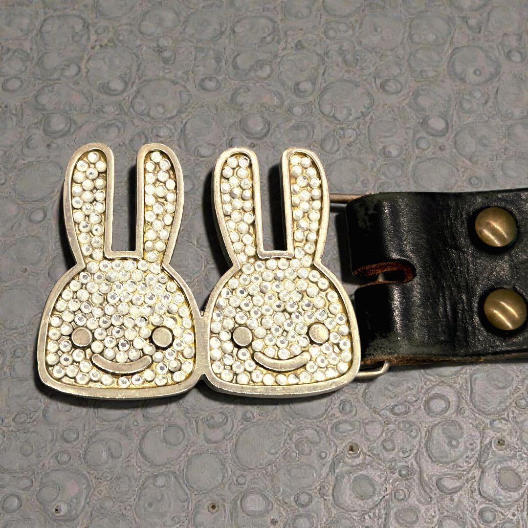 CUNE キューン ダブルうさぎ バックル レザーベルト ラインストーン 黒