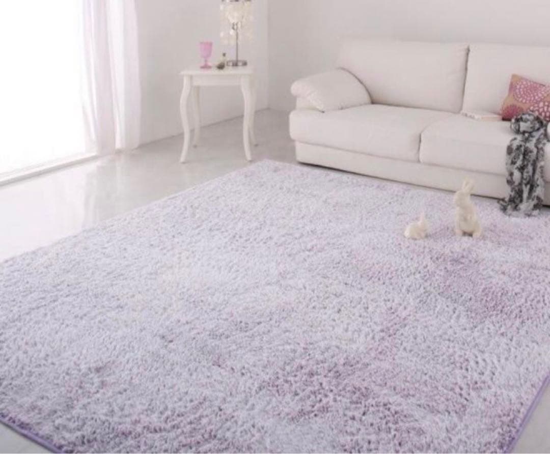 美品　贅沢シャギーラグ 大判カーペット ラベンダー 190cm×280cm
