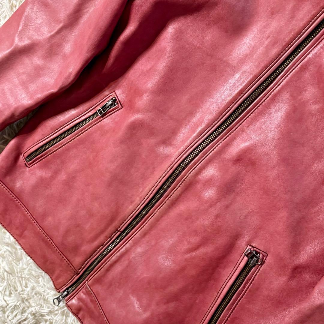 【希少】コレクティブ　ラムレザー　シングルライダース　ジャケット　レッド