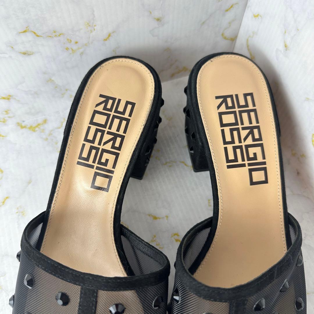 セルジオロッシ✨ほぼ未使用 スタッズ付ミュールサンダル シースルー サイズ37