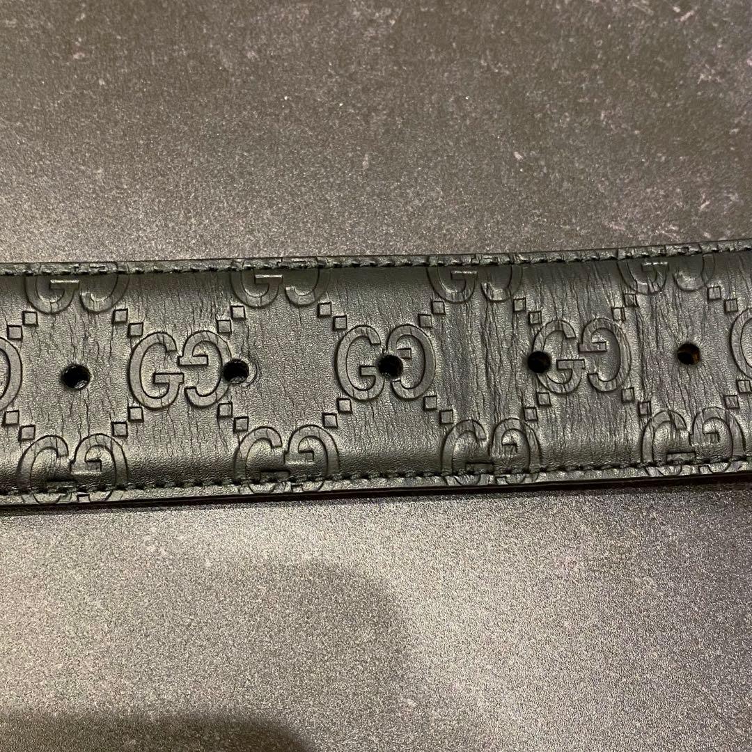 美品　グッチ　GUCCI　ベルト　シマ　レザー　インターロッキング　GG　黒