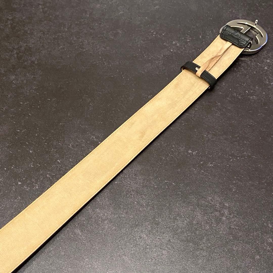 美品　グッチ　GUCCI　ベルト　シマ　レザー　インターロッキング　GG　黒
