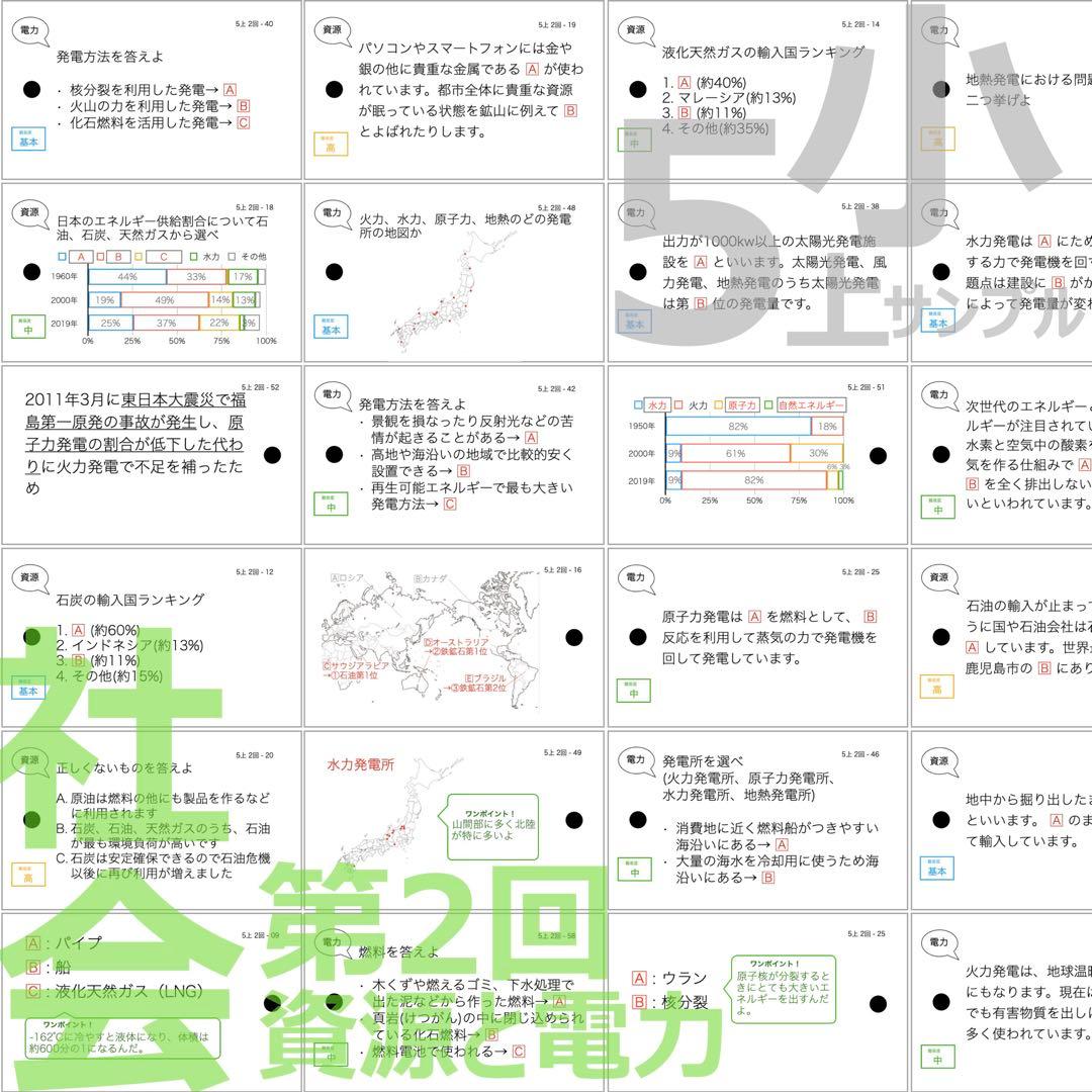 中学受験 暗記カード【5年上 社会 全セット 1-19回】組分けテスト 予シリ