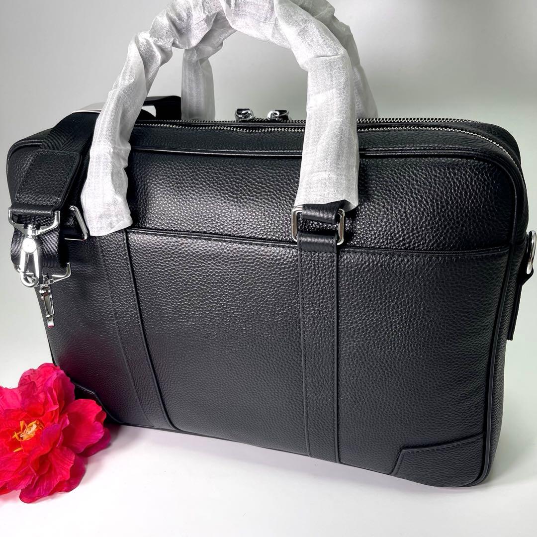 【新品✨】高級メンズビジネスバッグブリーフケース黒オールレザーシボ革2WAY