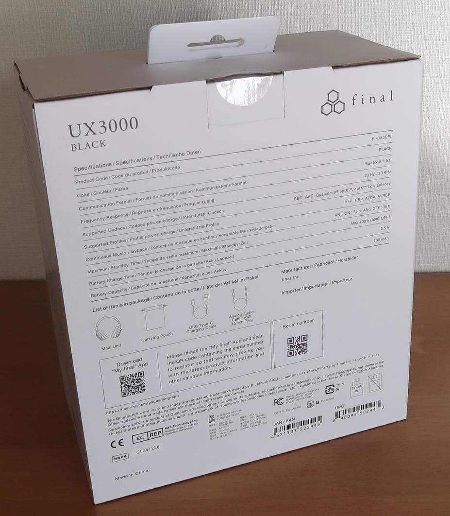 新品　ANC　ワイヤレスヘッドホン final UX3000 BLACK