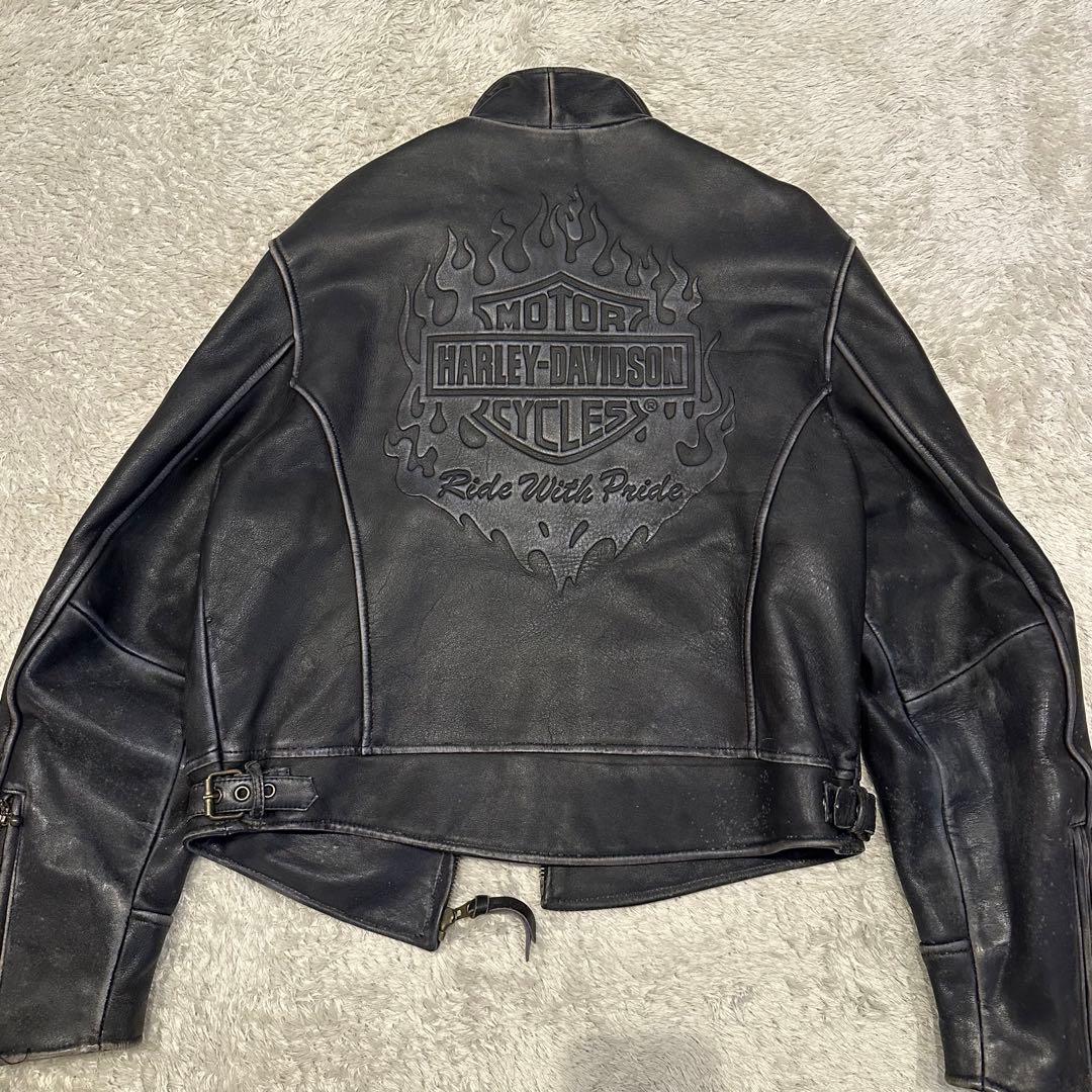ハーレーダビッドソン　レザー　ジャケット　メンズ　サイズM エンボス　ファイアー