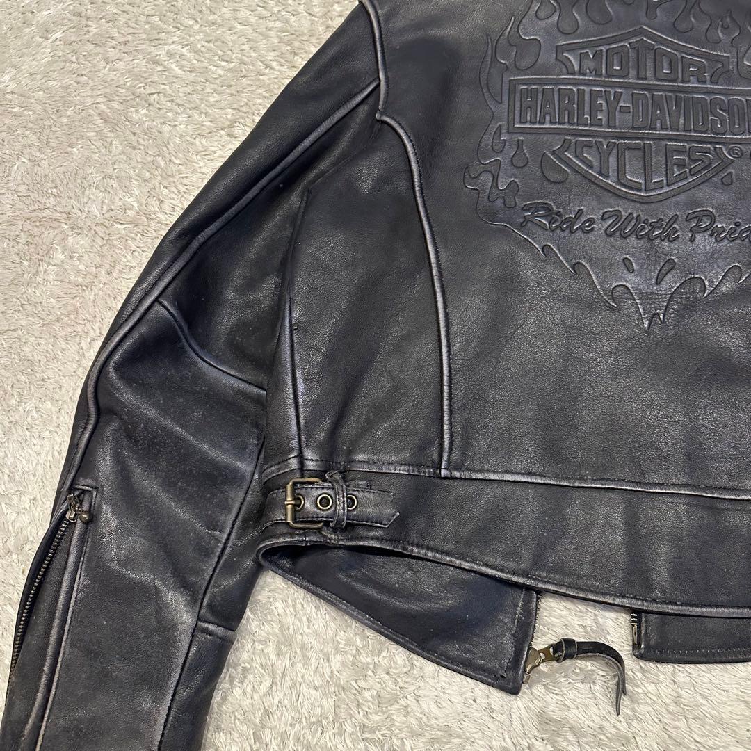 ハーレーダビッドソン　レザー　ジャケット　メンズ　サイズM エンボス　ファイアー