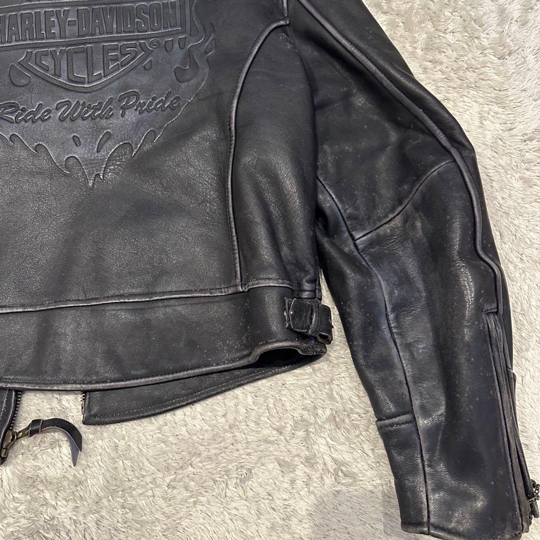 ハーレーダビッドソン　レザー　ジャケット　メンズ　サイズM エンボス　ファイアー