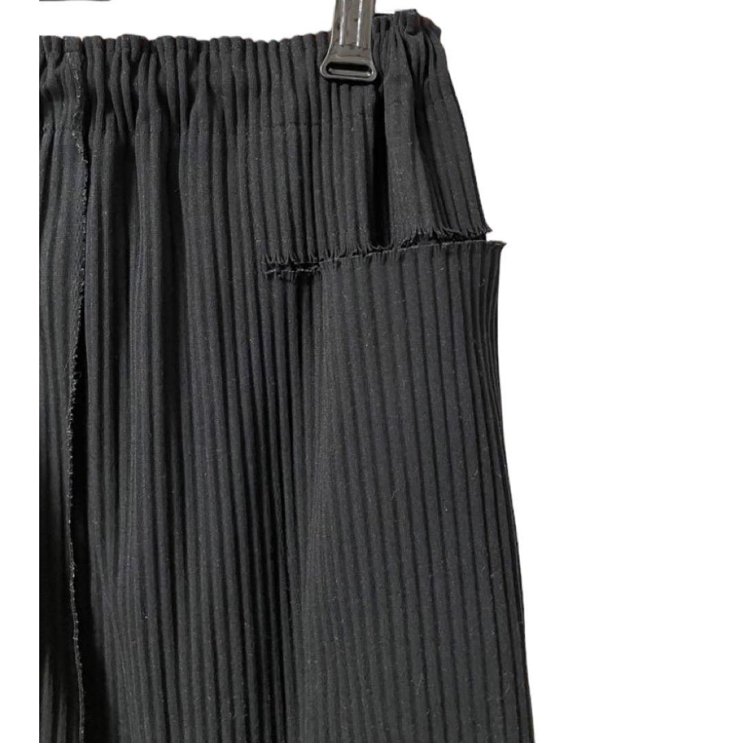 ミーイッセイミヤケ プリーツ クロップドワイドパンツ カットオフ 黒 ブラック