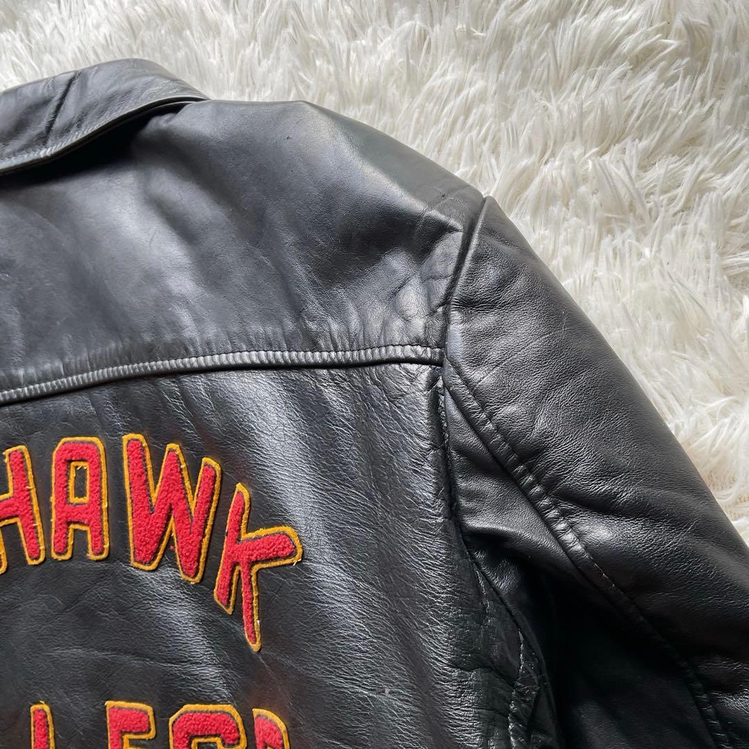 90's✨レザーコーチジャケット　スタジャン　本革　44 ブラック　ワッペン