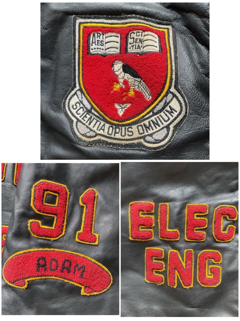 90's✨レザーコーチジャケット　スタジャン　本革　44 ブラック　ワッペン