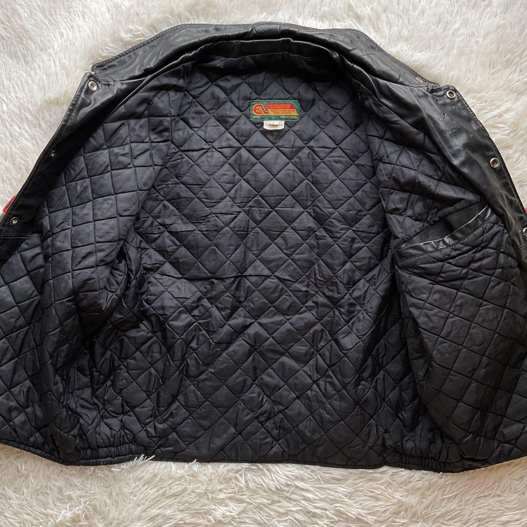 90's✨レザーコーチジャケット　スタジャン　本革　44 ブラック　ワッペン