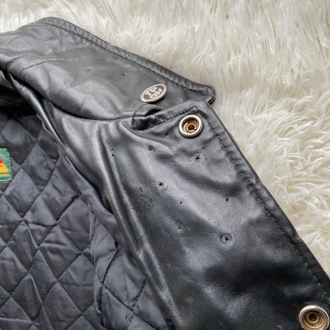 90's✨レザーコーチジャケット　スタジャン　本革　44 ブラック　ワッペン