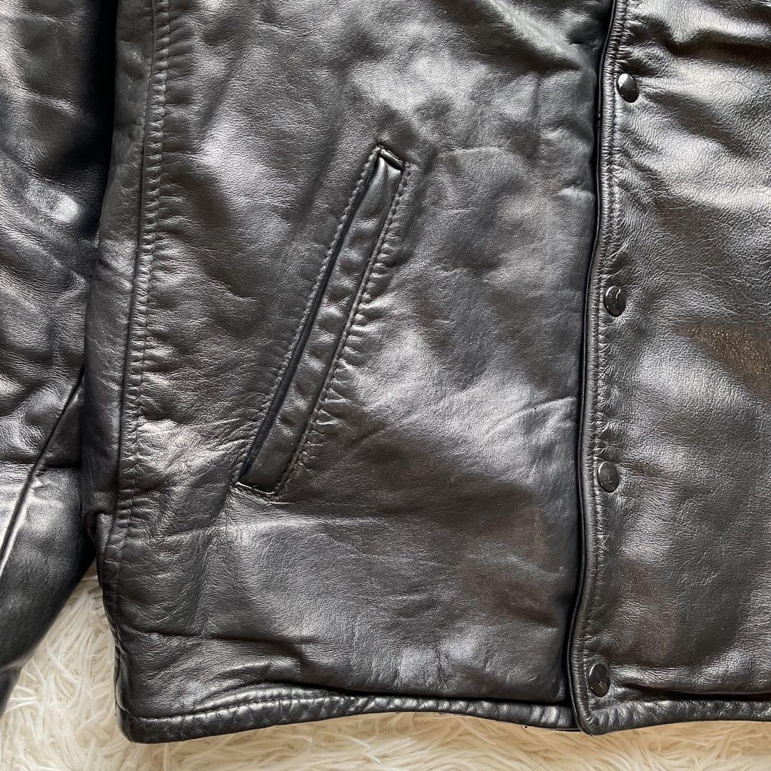 90's✨レザーコーチジャケット　スタジャン　本革　44 ブラック　ワッペン