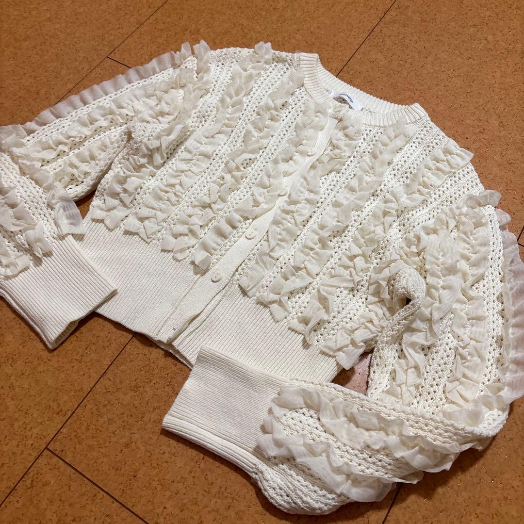 新品同様　今期　人気完売　スタイルミキサー　チュールフリルニットカーデ ホワイト