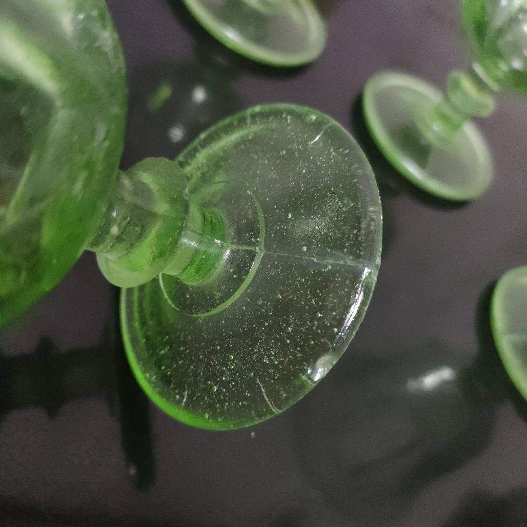 大正ロマン緑色ガラス製足付き 氷コップ5個セット