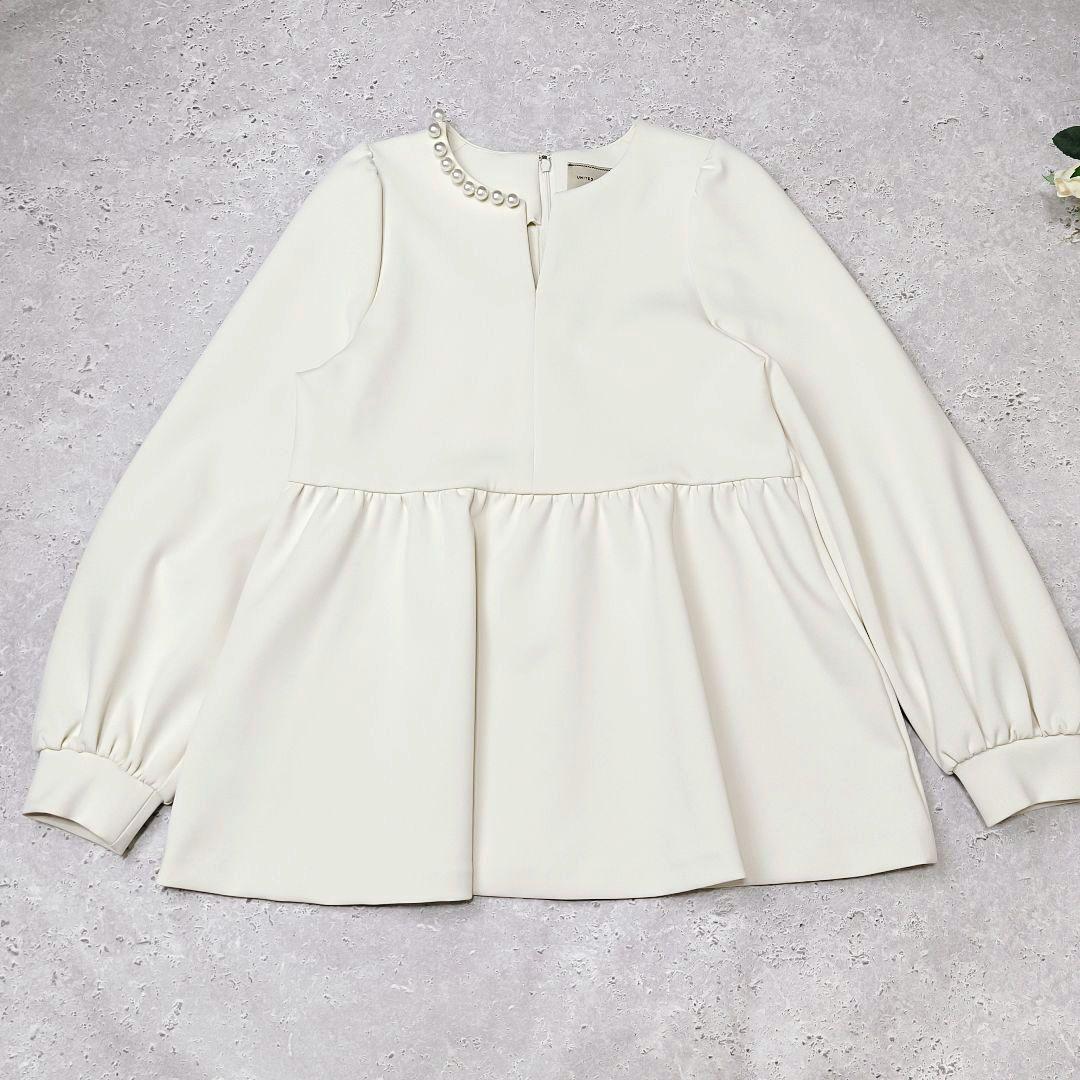 UNITED ARROWS SPONGY パールモチーフペプラムブラウス　38