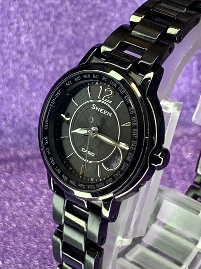 【美品】カシオソーラー電波時計SHW-1501BD-1AJFレディース